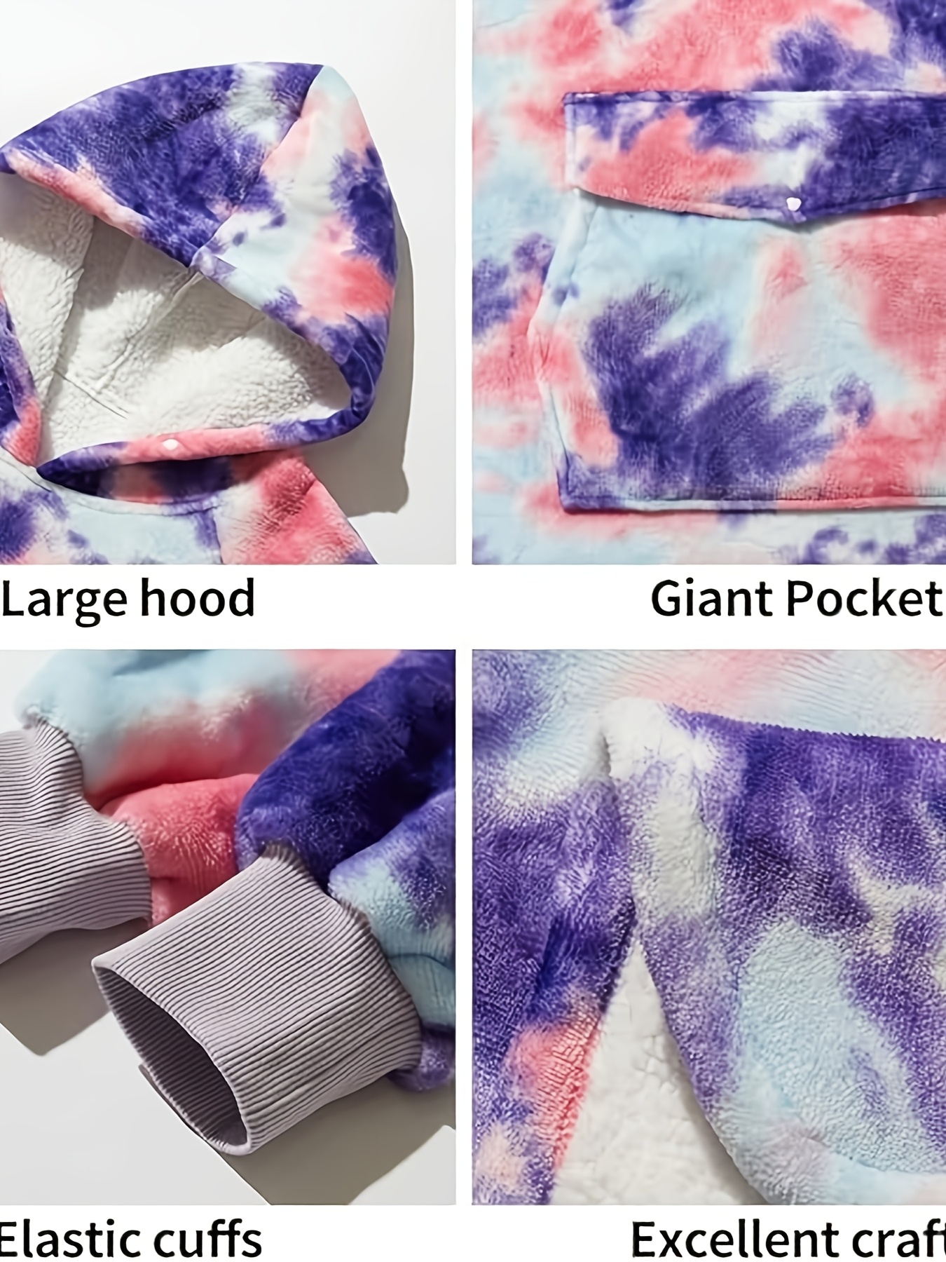 cozy oversized sherpa fleece hoodie blanket tie dye wearable blanket with     warm shawl wrap for women and   birthday gift non stretch knit fabric hand washable details 10