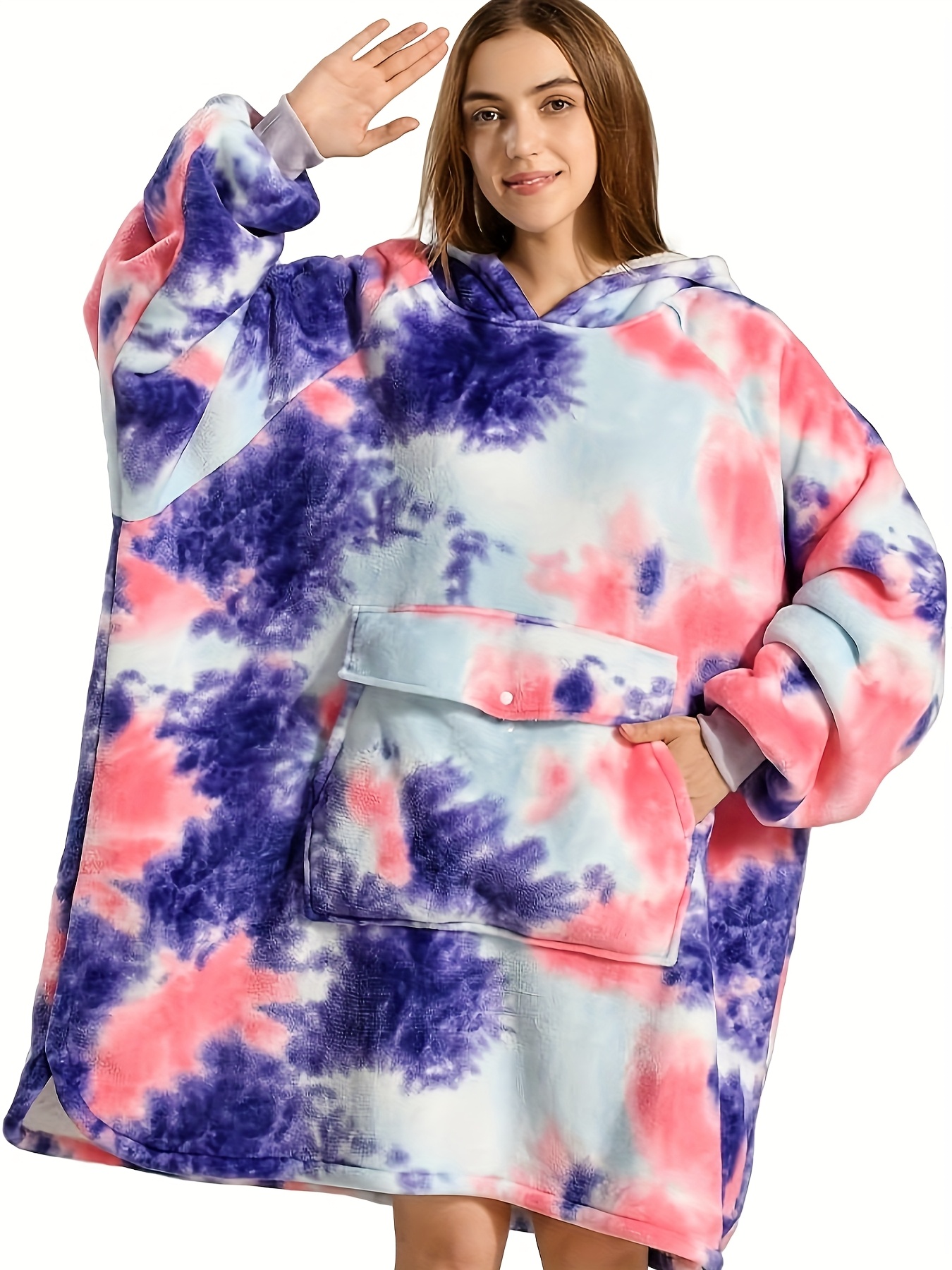 cozy oversized sherpa fleece hoodie blanket tie dye wearable blanket with     warm shawl wrap for women and   birthday gift non stretch knit fabric hand washable details 13