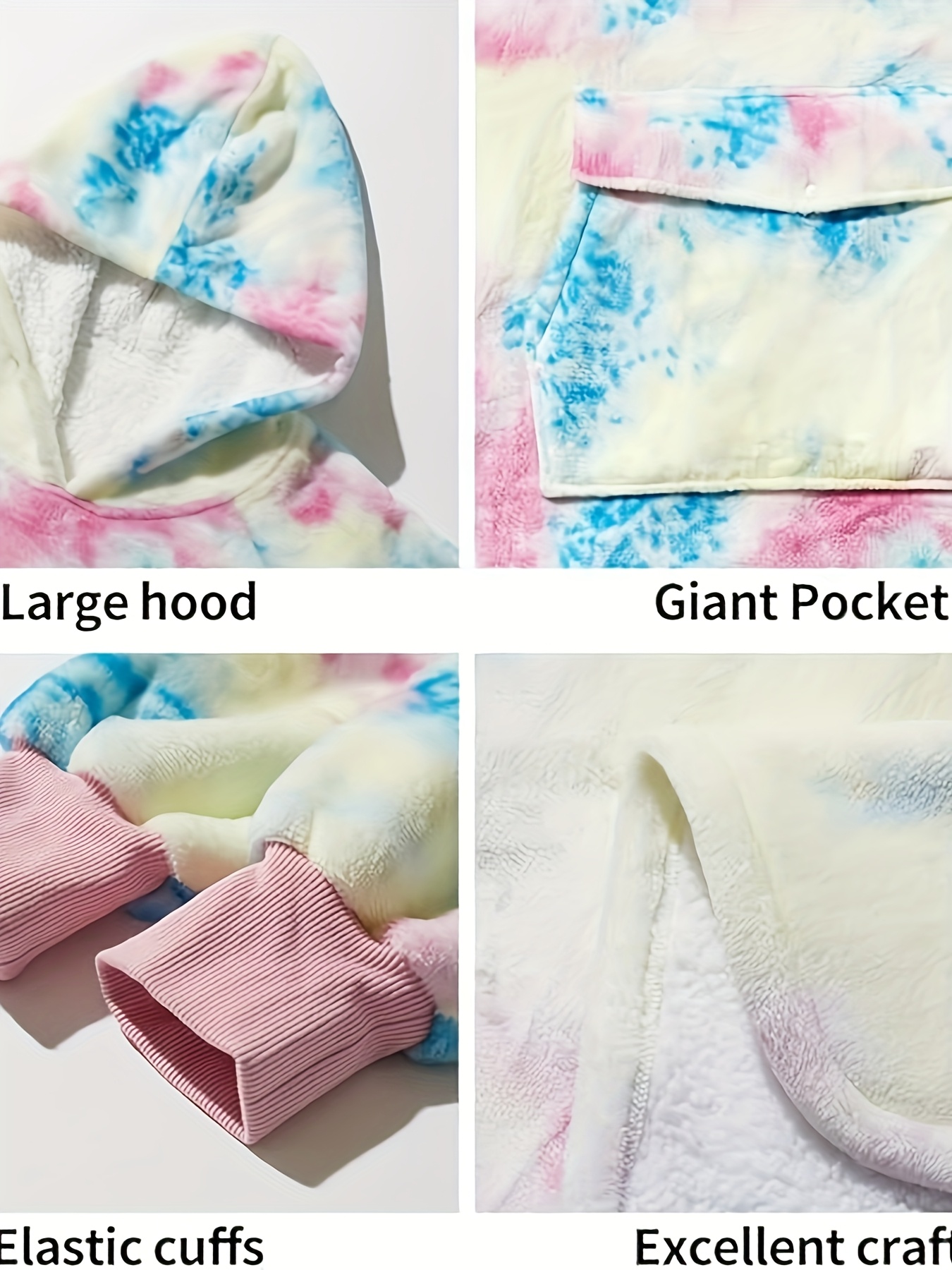 cozy oversized sherpa fleece hoodie blanket tie dye wearable blanket with     warm shawl wrap for women and   birthday gift non stretch knit fabric hand washable details 15